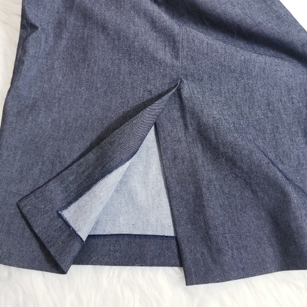 ZARA blue denim midi dress with faux leather trim - Picture 5 of 6